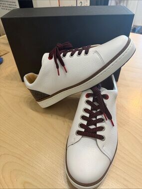 Royal Albartross Men's Pontiac V2 White Leather Golf Shoes with Red Accents